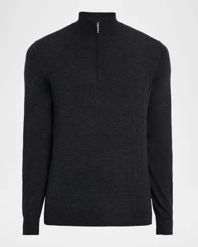 Neiman Marcus Men's Cashmere And Silk Quarter-zip Sweater In Gray