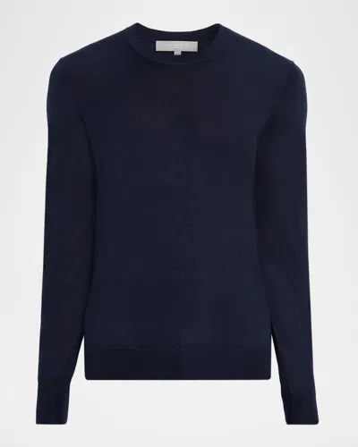 Neiman Marcus Men's Cashmere And Silk Slim Crewneck Sweater In Blue