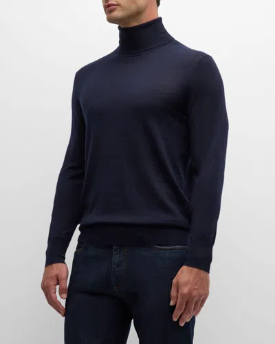 Neiman Marcus Men's Cashmere And Silk Turtleneck Sweater In Navy