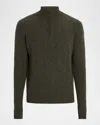 Neiman Marcus Men's Cashmere Arrow Stitch Quarter-zip Sweater In Green