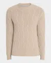 Neiman Marcus Men's Cashmere Cable Knit Crewneck Sweater In Brown