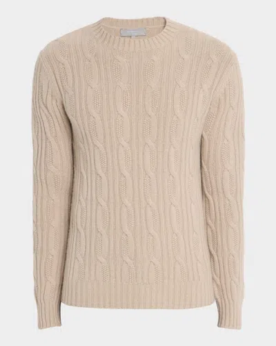 Neiman Marcus Men's Cashmere Cable Knit Crewneck Sweater In Brown