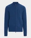 Neiman Marcus Men's Cashmere Cable Knit Full-zip Sweater With Pockets In Blue