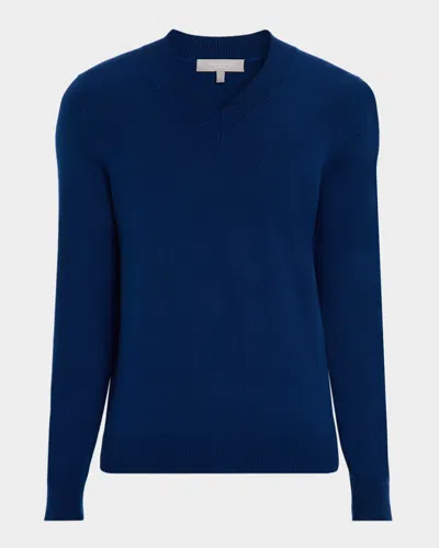 Neiman Marcus Men's Cashmere Knit Deep V-neck Sweater In Blue