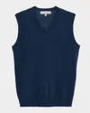 Neiman Marcus Men's Cashmere Knit V-neck Vest In Blue