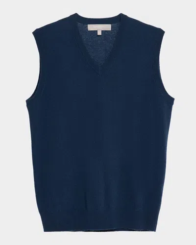Neiman Marcus Men's Cashmere Knit V-neck Vest In Blue