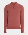 Neiman Marcus Men's Cashmere Long-sleeve Polo Sweater In Animal Print