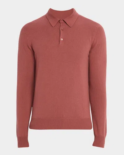 Neiman Marcus Men's Cashmere Long-sleeve Polo Sweater In Animal Print