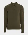 Neiman Marcus Men's Cashmere Long-sleeve Polo Sweater In Black
