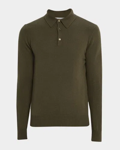 Neiman Marcus Men's Cashmere Long-sleeve Polo Sweater In Black
