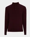 Neiman Marcus Men's Cashmere Long-sleeve Polo Sweater In Burgundy