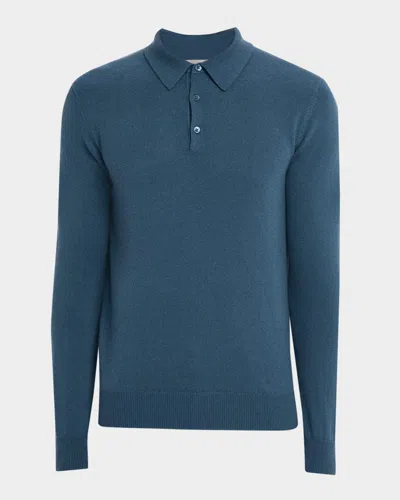 Neiman Marcus Men's Cashmere Long-sleeve Polo Sweater In Multi