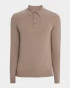 Neiman Marcus Men's Cashmere Long-sleeve Polo Sweater In Neutral