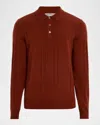 Neiman Marcus Men's Cashmere Mix-ribbed Polo Sweater In Brown