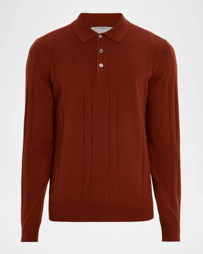 Neiman Marcus Men's Cashmere Mix-ribbed Polo Sweater In Brown