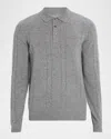 Neiman Marcus Men's Cashmere Mix-ribbed Polo Sweater In Gray