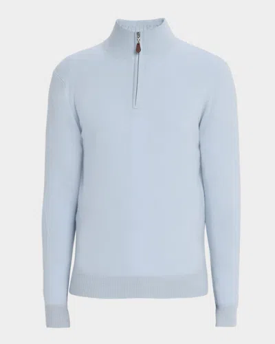 Neiman Marcus Men's Cashmere Quarter-zip Sweater In Blue
