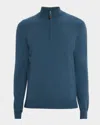 Neiman Marcus Men's Cashmere Quarter-zip Sweater In Blue