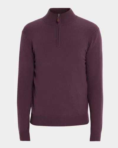 Neiman Marcus Men's Cashmere Quarter-zip Sweater In Burgundy