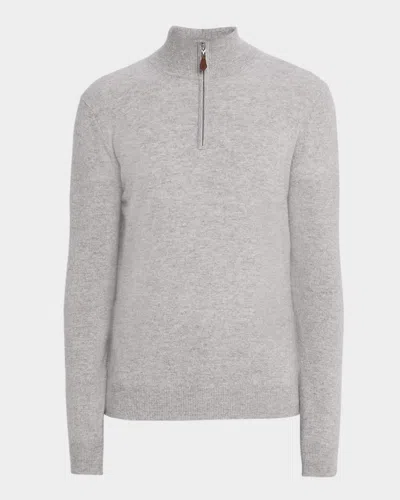 Neiman Marcus Men's Cashmere Quarter-zip Sweater In Gray