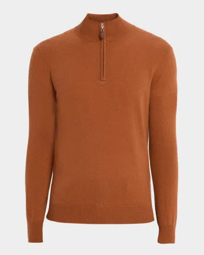 Neiman Marcus Men's Cashmere Quarter-zip Sweater In Orange