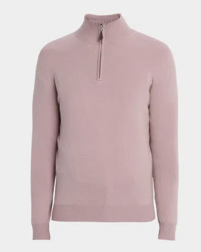 Neiman Marcus Men's Cashmere Quarter-zip Sweater In Pink