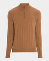 Neiman Marcus Men's Cashmere Rib Quarter-zip Sweater In Brown