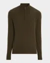 Neiman Marcus Men's Cashmere Rib Quarter-zip Sweater In Green