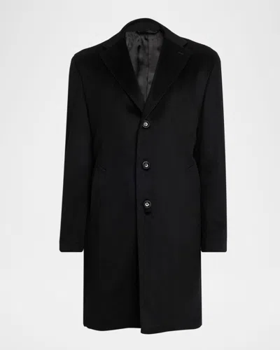 Neiman Marcus Men's Cashmere Single-breasted Overcoat In Black