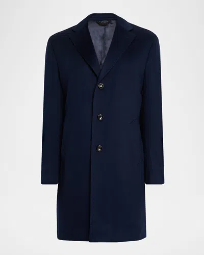 Neiman Marcus Men's Cashmere Single-breasted Overcoat In Blue