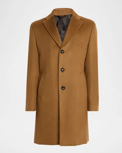 Neiman Marcus Men's Cashmere Single-breasted Overcoat In Brown