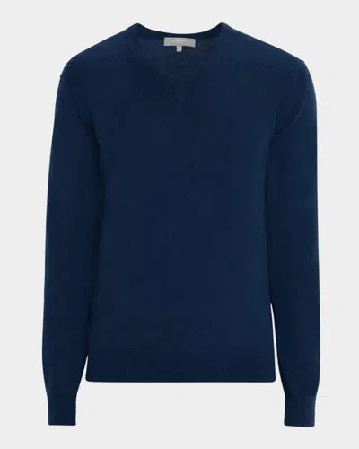 Neiman Marcus Men's Cashmere V-neck Sweater In Blue
