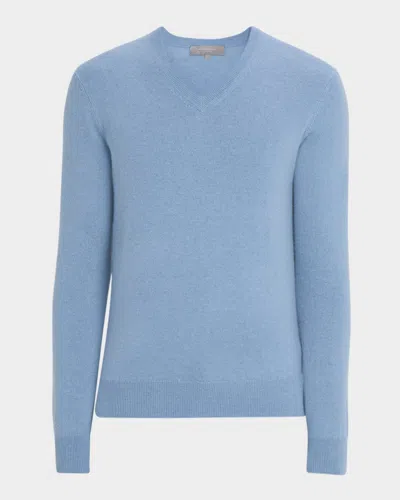 Neiman Marcus Men's Cashmere V-neck Sweater In Blue
