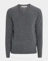 Neiman Marcus Men's Cashmere V-neck Sweater In Gray