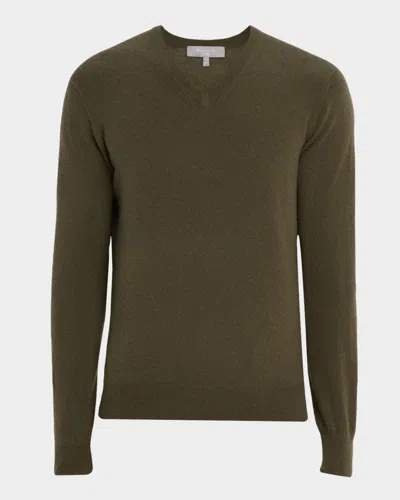 Neiman Marcus Men's Cashmere V-neck Sweater In Green
