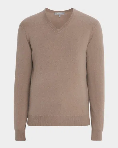 Neiman Marcus Men's Cashmere V-neck Sweater In Neutral