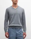 Neiman Marcus Men's Cashmere V-neck Sweater In Titanium