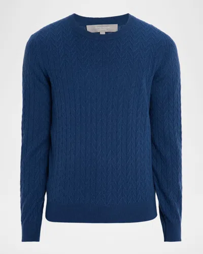 Neiman Marcus Men's Cashmere Zigzag Knit Crewneck Sweater In Blue