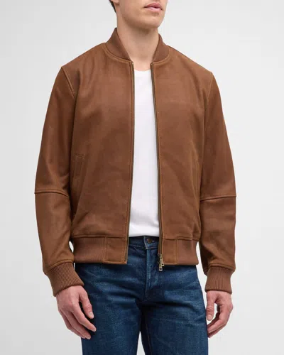 Neiman Marcus Men's Classic Leather Bomber Jacket In Walnut