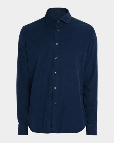Neiman Marcus Men's Cotton Corduroy Button-down Shirt In Blue