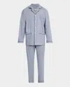 Neiman Marcus Men's Cotton Micro-check Long Pajama Set In Navy