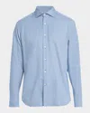 Neiman Marcus Men's Cotton Micro-herringbone Button-down Shirt In Blue