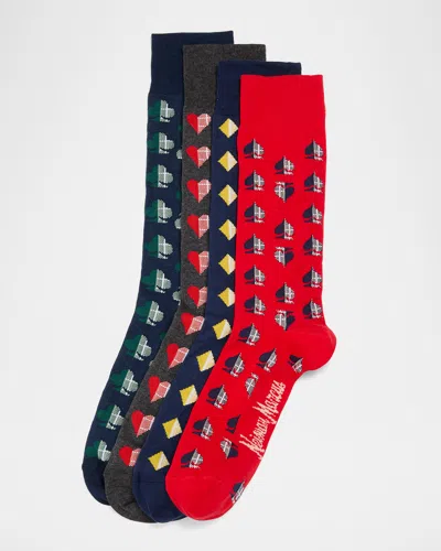 Neiman Marcus Men's Deck Of Socks 4-pack Crew Socks, Boxed Gift Set In Multi