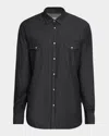 Neiman Marcus Men's Denim Western Button-down Shirt In Gray