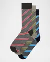 Neiman Marcus Men's Diagonal Stripe 3-pack Crew Socks In Multi