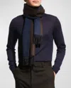 Neiman Marcus Men's Double-face Cashmere Scarf In Navy/brown
