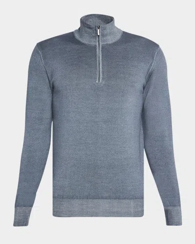 Neiman Marcus Men's Dyed Merino Wool Quarter-zip Sweater In Gray