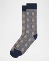 Neiman Marcus Men's Glen Plaid Crew Socks In Black