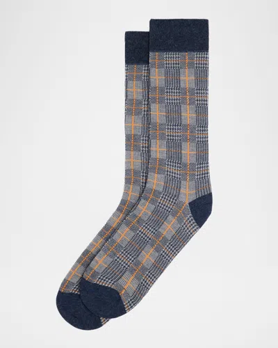 Neiman Marcus Men's Glen Plaid Crew Socks In Black