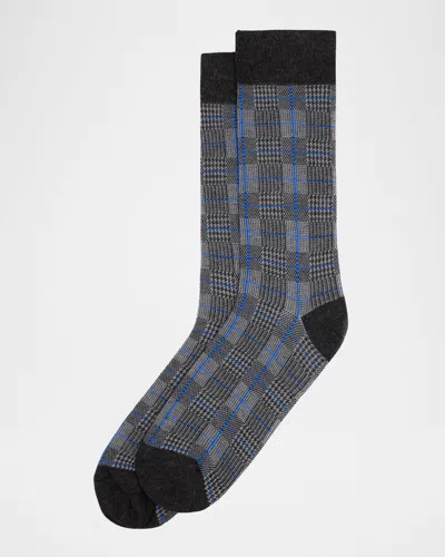 Neiman Marcus Men's Glen Plaid Crew Socks In Multi